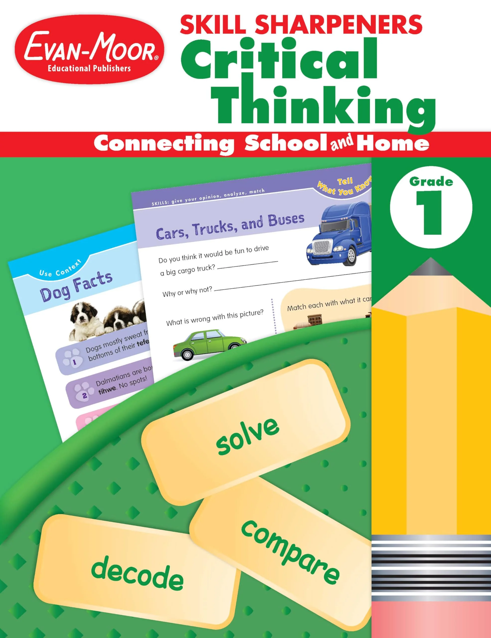 Evan-Moor Skill Sharpeners Critical Thinking, Grade 1 Workbook, Problem Solving Skills, Fun Activities, Higher-Order, Open-Ended Questions and Challenges, Science, Math, Social Studies, Language Arts
