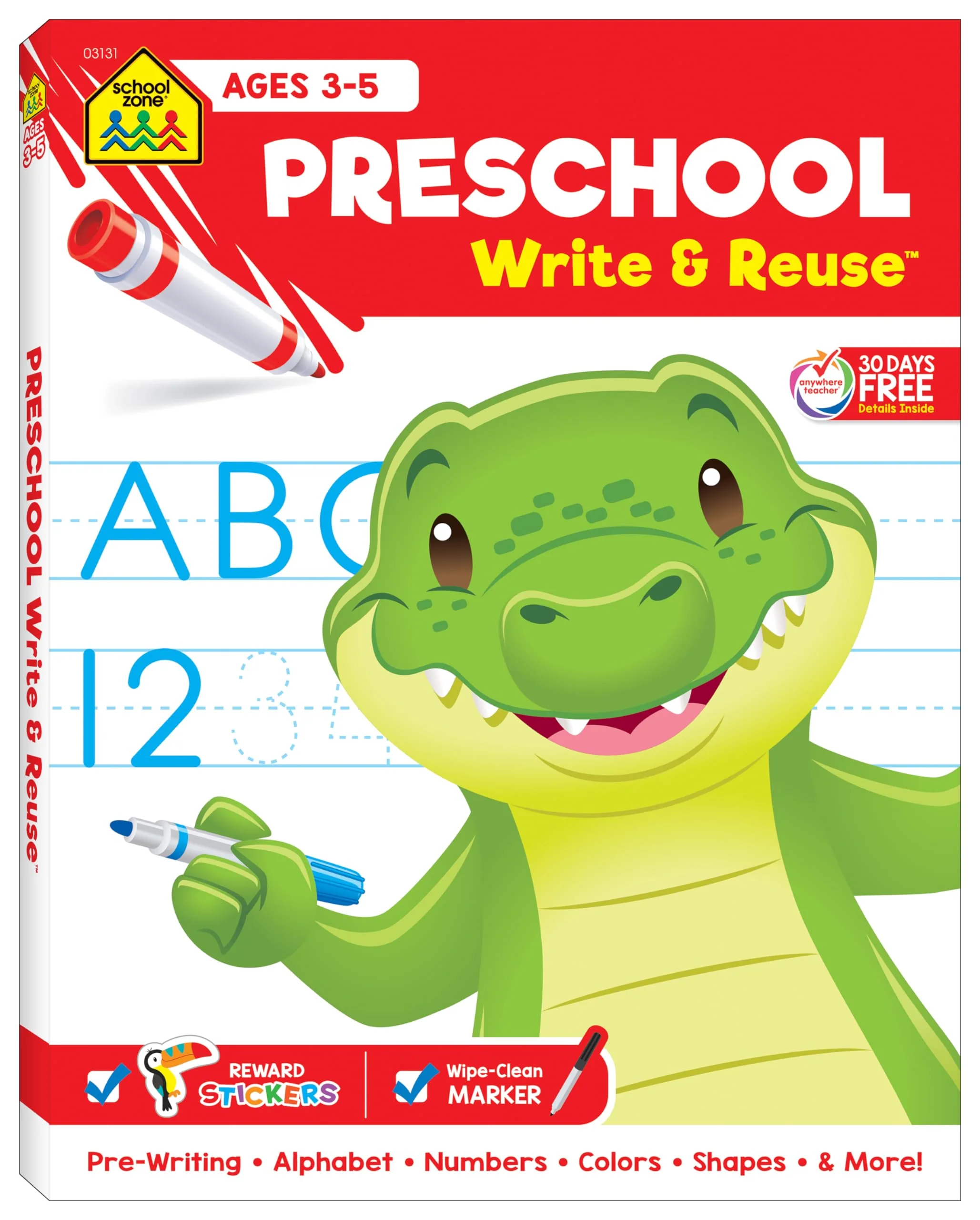 School Zone Preschool Write & Reuse Workbook: 52 Wipe-Clean Pages, Pre-K, Spiral Bound, Write-On Learning, Practice Writing, Early Math, ABC’s, ... Marker (School Zone Write & Reuse Workbook)